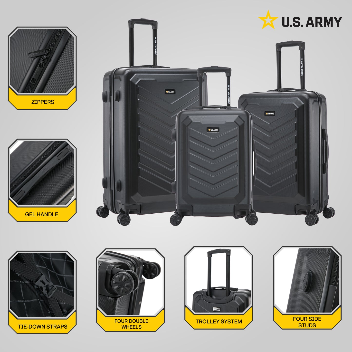 U.S. ARMY FOX 3-Piece Luggage Set 20”/24”/28”