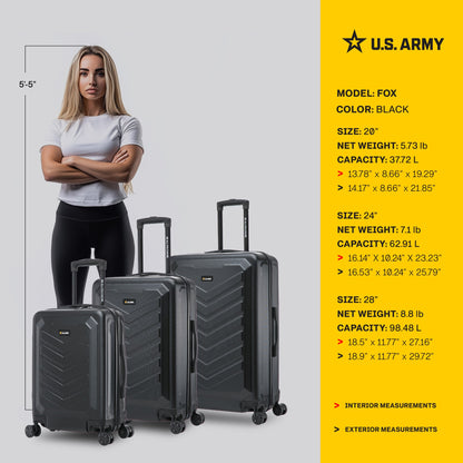 U.S. ARMY FOX 3-Piece Luggage Set 20”/24”/28”