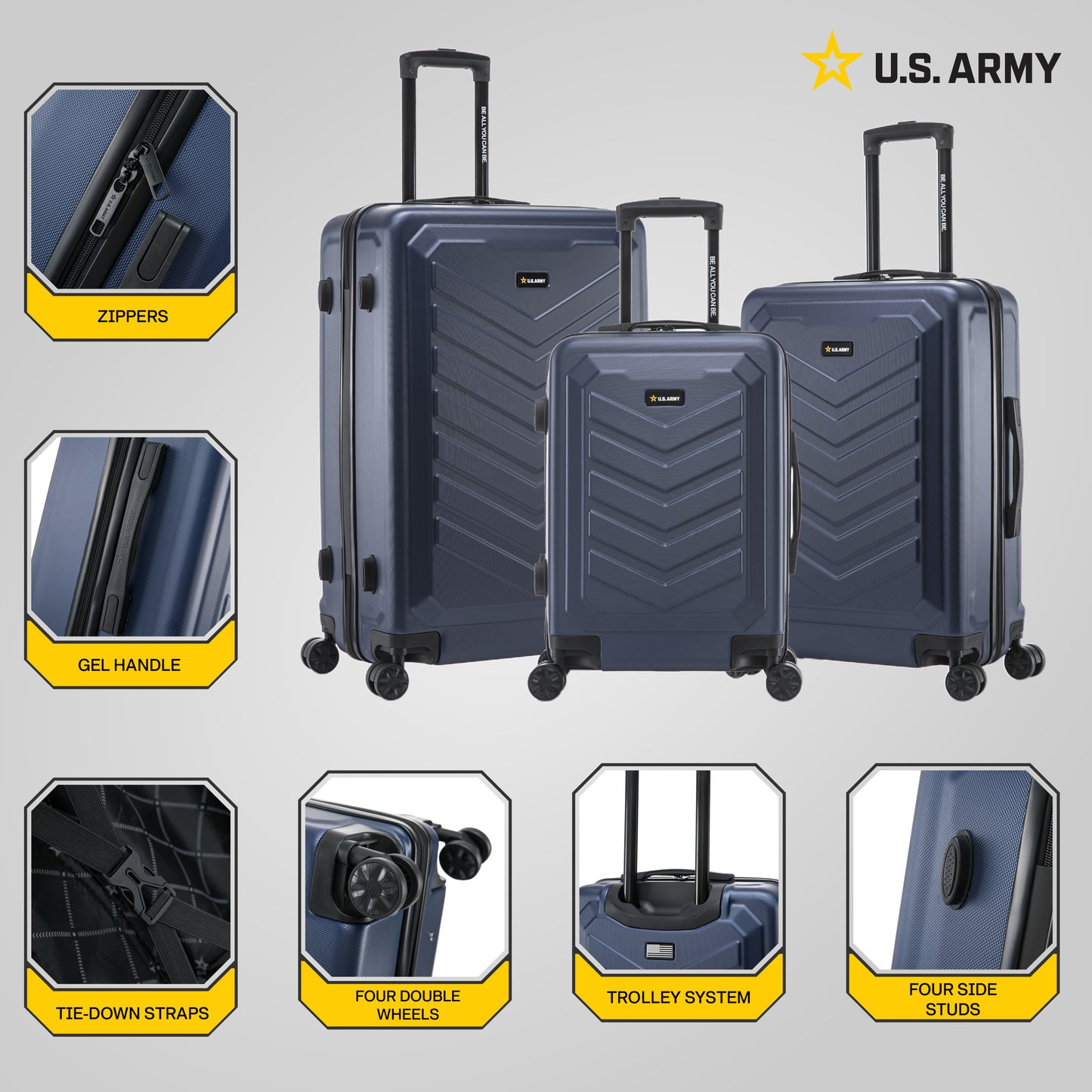 U.S. ARMY FOX 3-Piece Luggage Set 20”/24”/28”