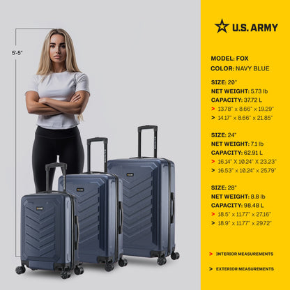 U.S. ARMY FOX 3-Piece Luggage Set 20”/24”/28”