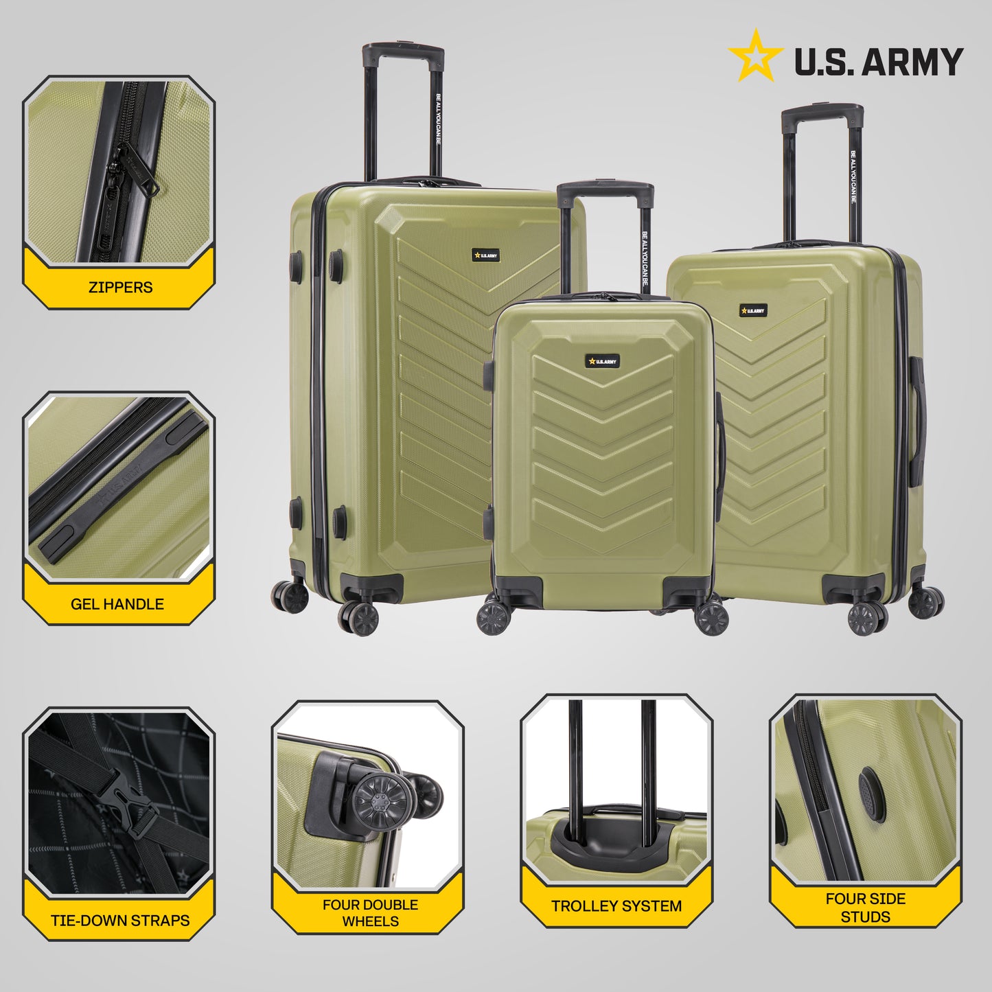 U.S. ARMY FOX 3-Piece Luggage Set 20”/24”/28”