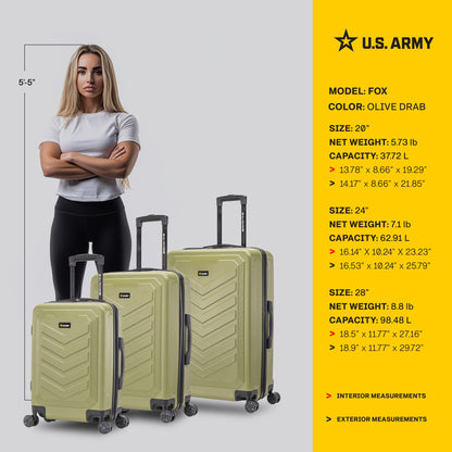 U.S. ARMY FOX 3-Piece Luggage Set 20”/24”/28”