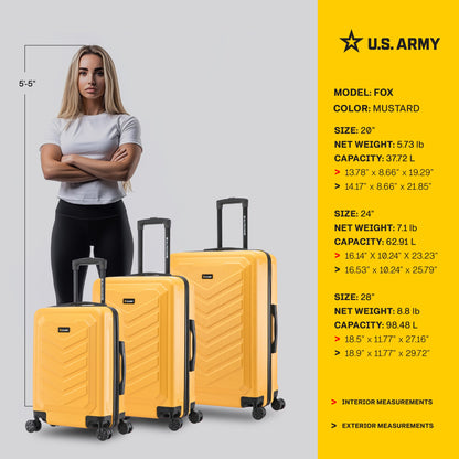 U.S. ARMY FOX 3-Piece Luggage Set 20”/24”/28”