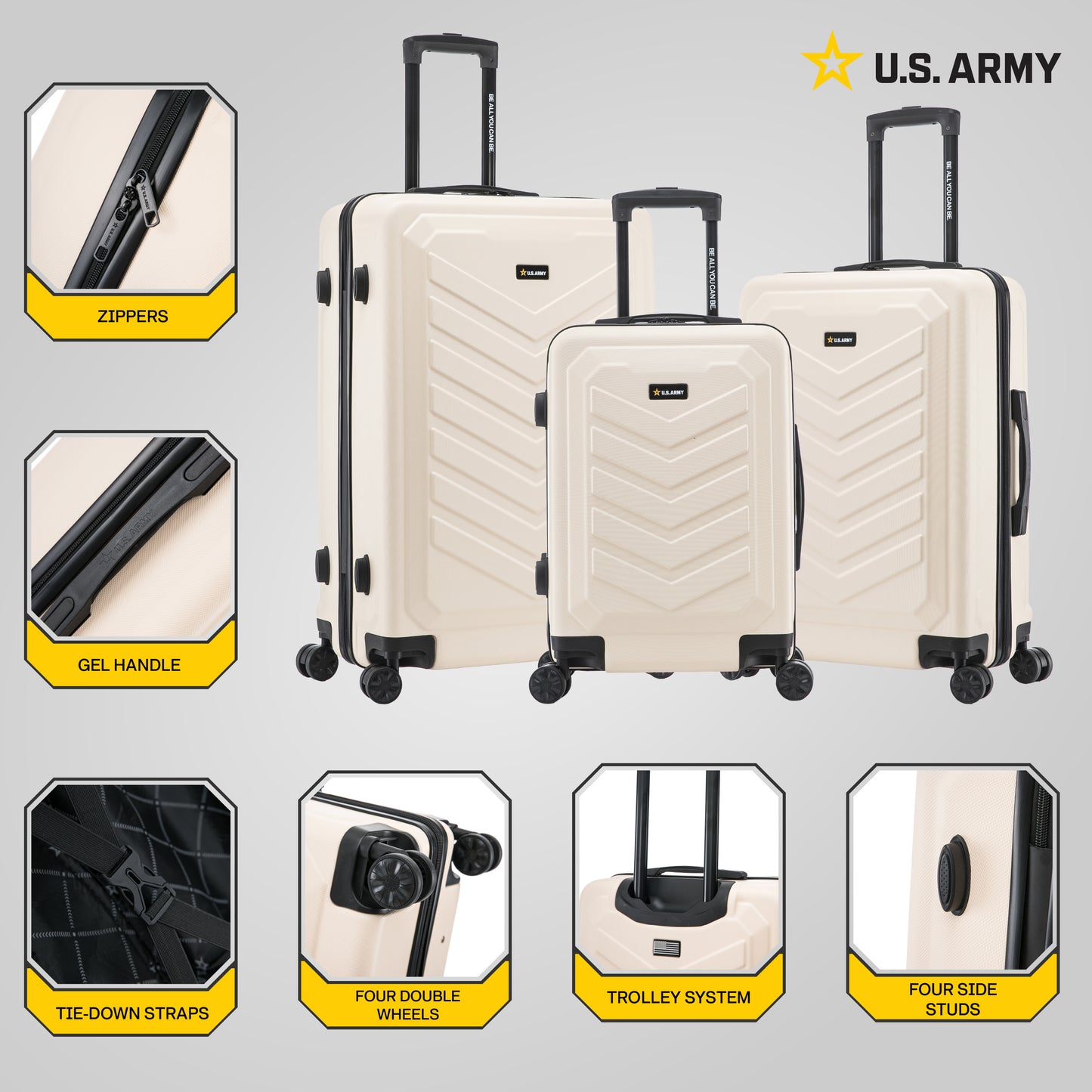 U.S. ARMY FOX 3-Piece Luggage Set 20”/24”/28”