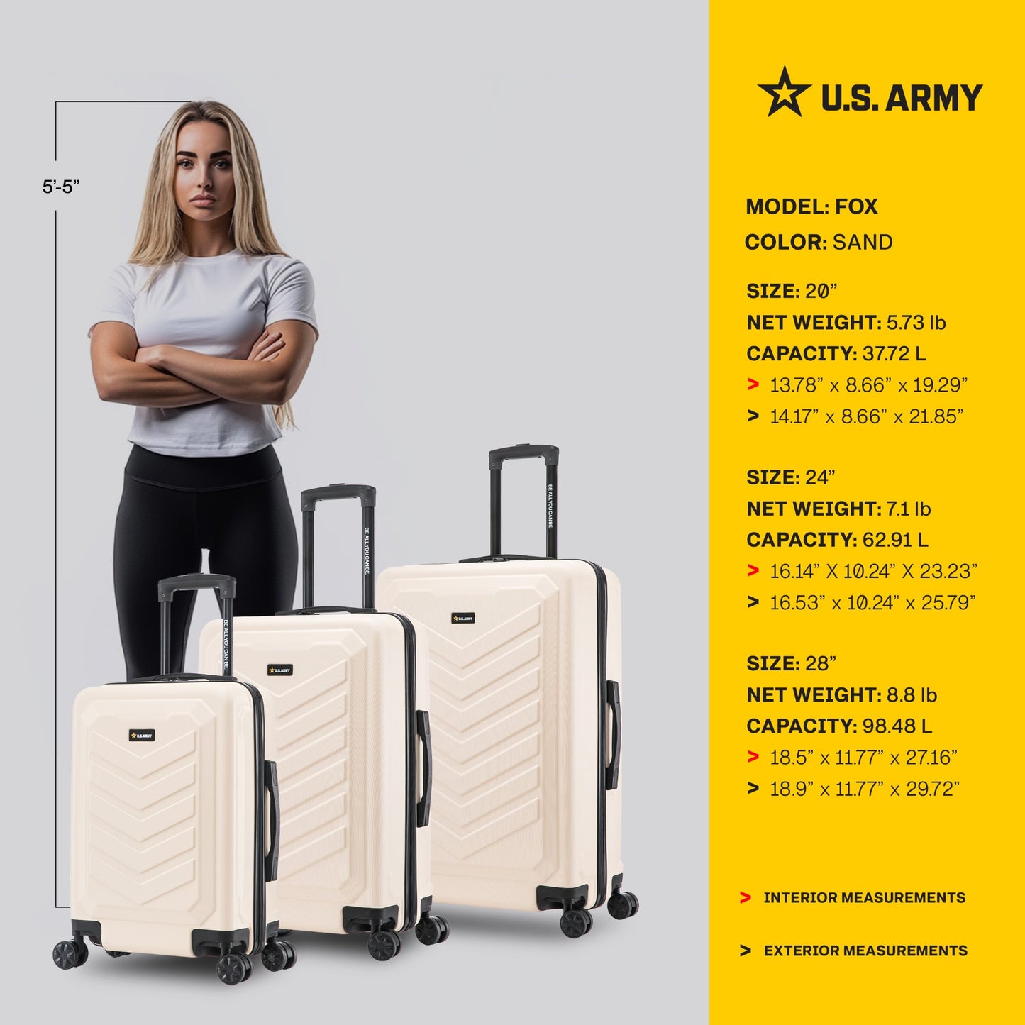 U.S. ARMY FOX 3-Piece Luggage Set 20”/24”/28”