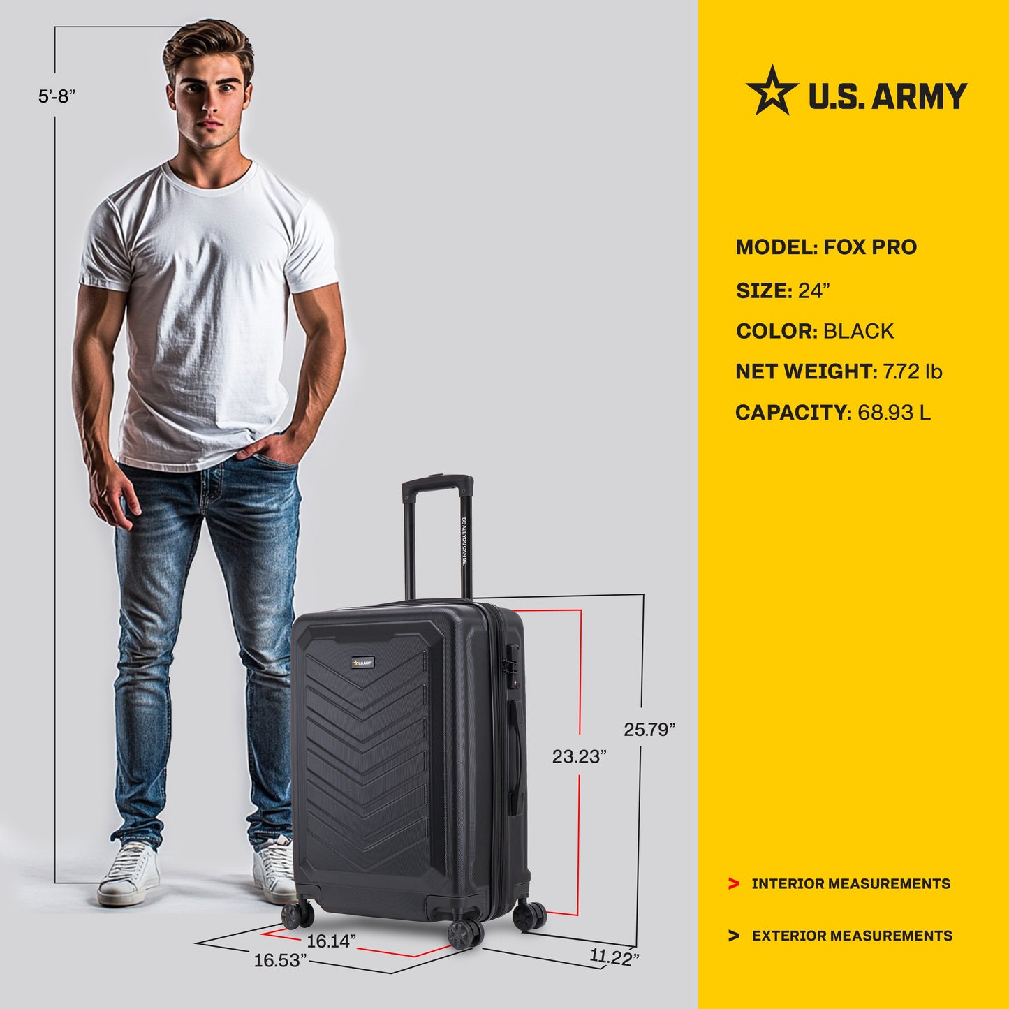 U.S. ARMY FOX PRO 24" Expandable Medium Suitcase with TSA Lock