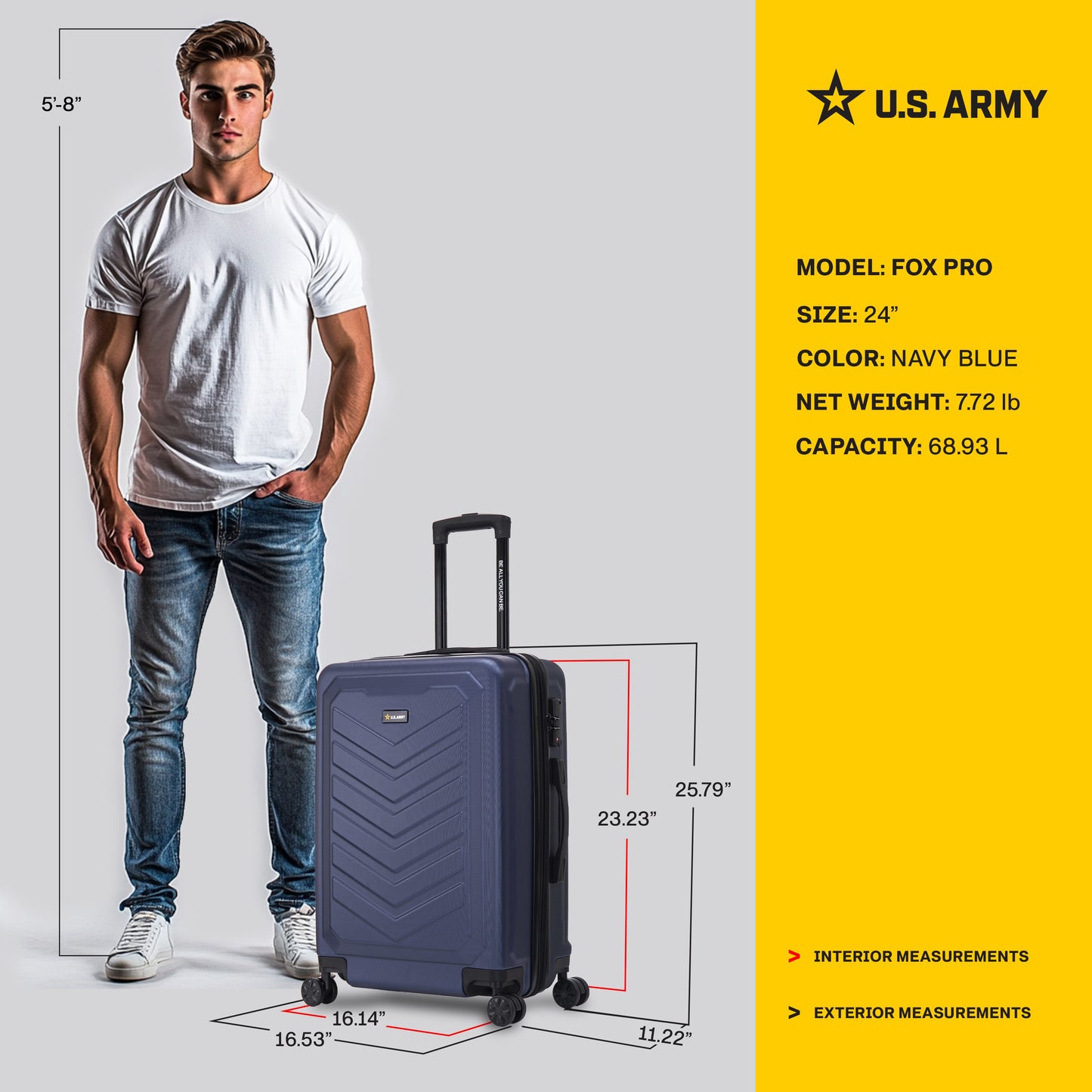 U.S. ARMY FOX PRO 24" Expandable Medium Suitcase with TSA Lock