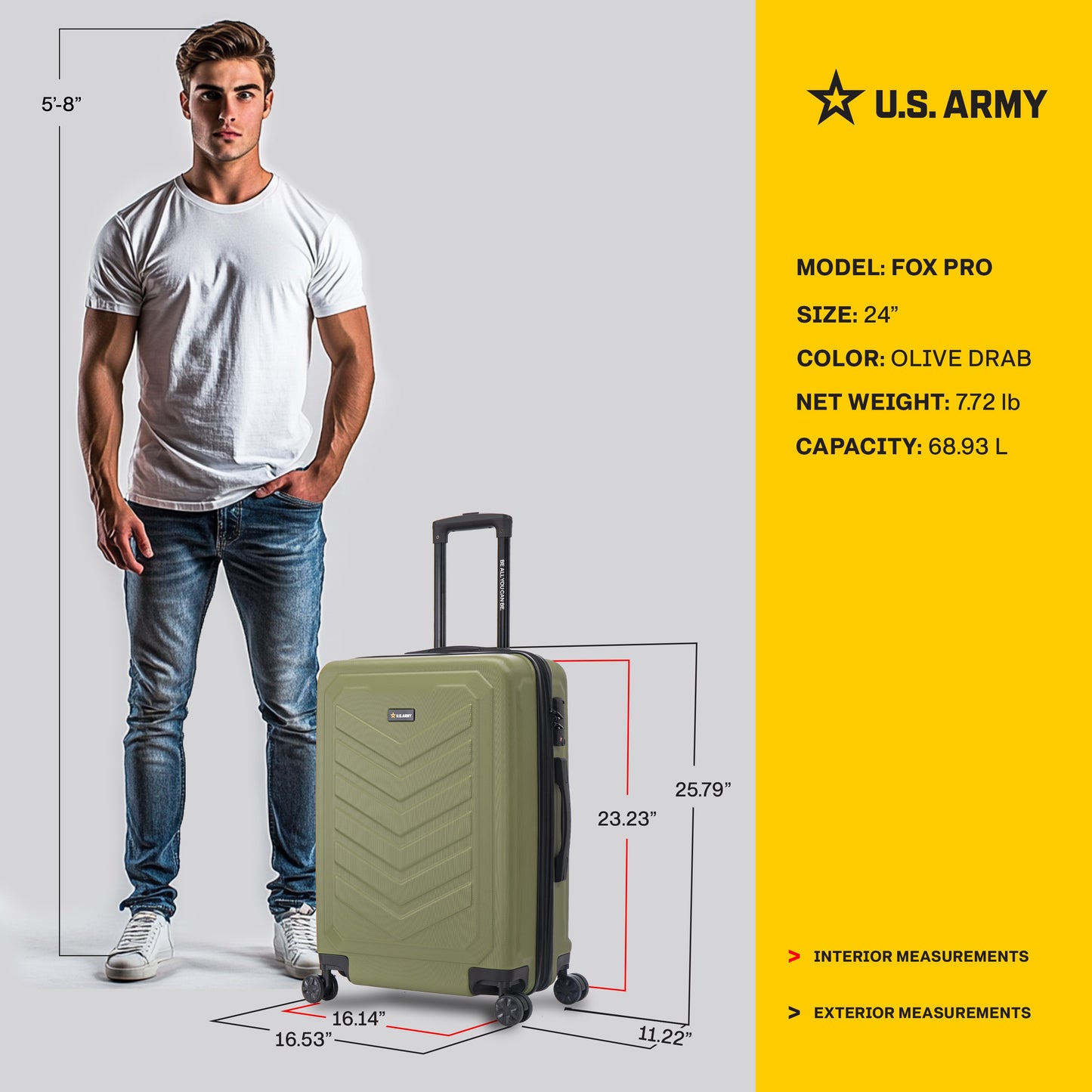 U.S. ARMY FOX PRO 24" Expandable Medium Suitcase with TSA Lock