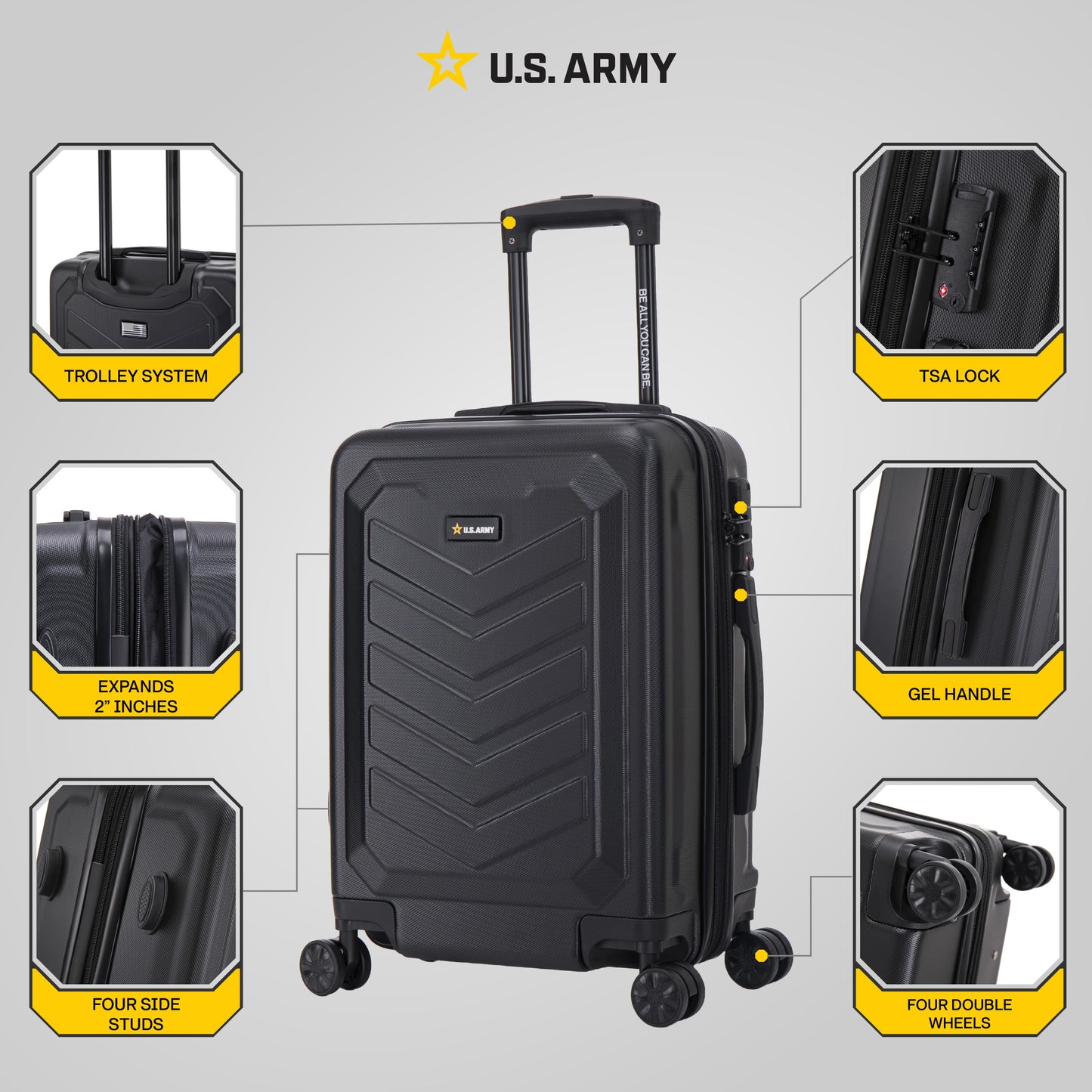 U.S. ARMY FOX PRO 20" Expandable Carry-On Suitcase with TSA Lock