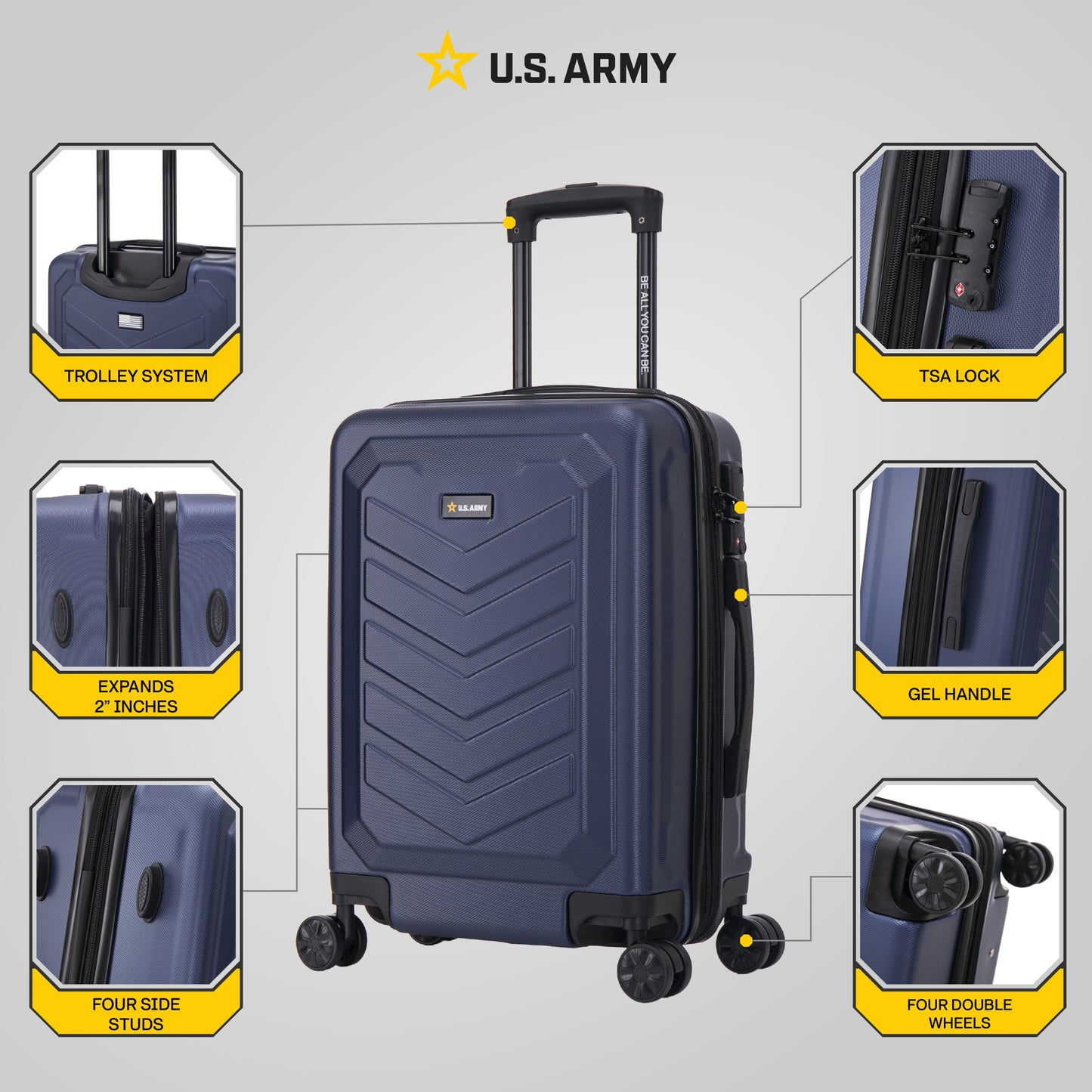 U.S. ARMY FOX PRO 20" Expandable Carry-On Suitcase with TSA Lock