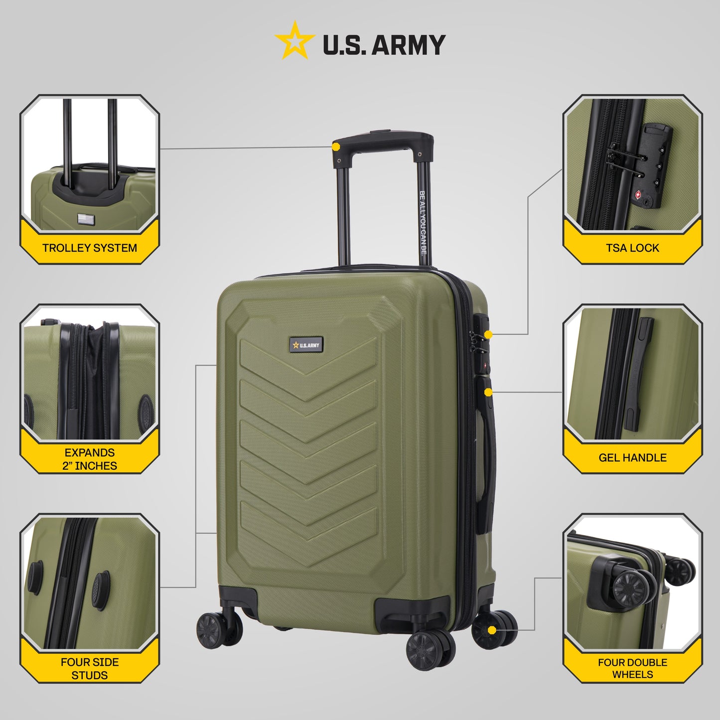 U.S. ARMY FOX PRO 20" Expandable Carry-On Suitcase with TSA Lock