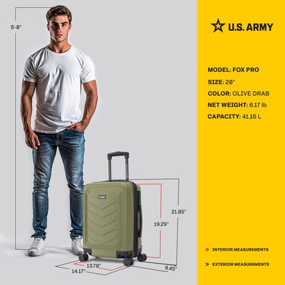 U.S. ARMY FOX PRO 20" Expandable Carry-On Suitcase with TSA Lock