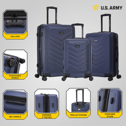 U.S. Army FOX PRO 3-Piece Luggage Set 20"/24"/28" Expandable Suitcases with TSA Lock